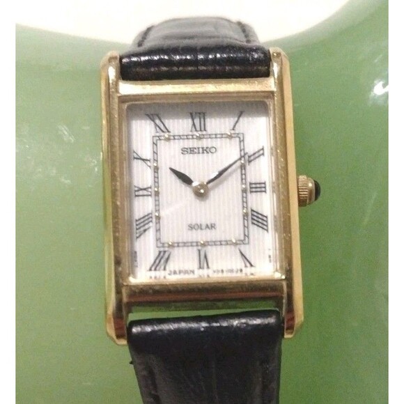 SEIKO Solar V115-0CJ8 Gold Roman Dial Tank 18mm Quartz Women’s Watch Black Calf main image 11